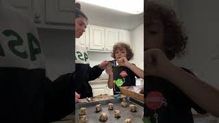 Making chocolate chip cookies with a kid, fun, fun, fun