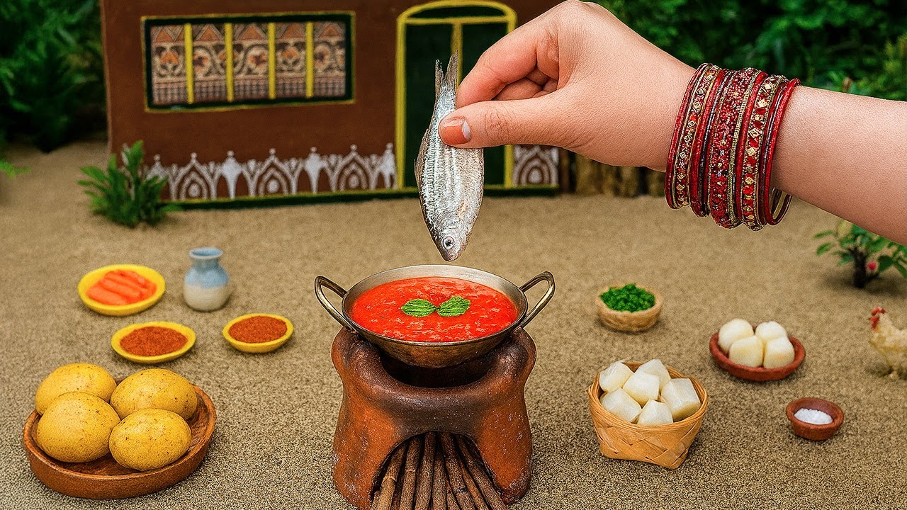 Fishing to Cooking #2 🐟 Mini Fish Curry with Gravy Recipe 🌶️ | Indian Village Cooking ASMR