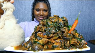 Asmr mukbang muchroom spinach soup with fufu