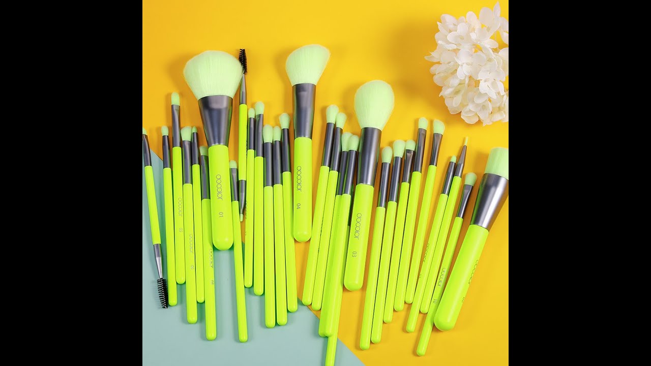 Docolor Neon Green Makeup Brushes Set review /15 pinceles de maquillaje