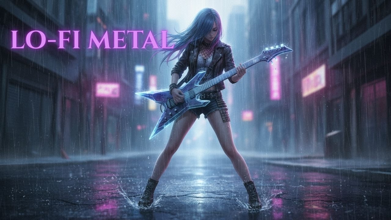Neon Storm — Cyber Lo-Fi Metal Mix | Rainy Night Focus Music