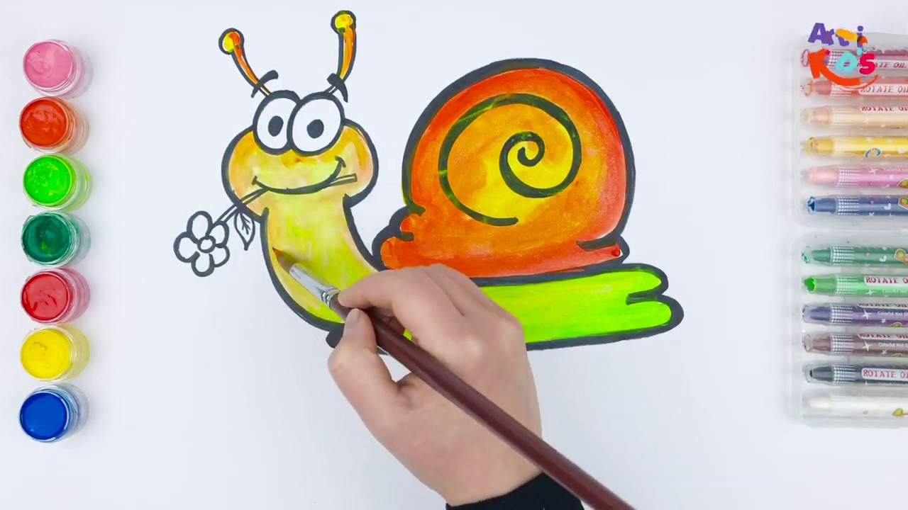 How to draw cartoon Snail drawing and paint 2019