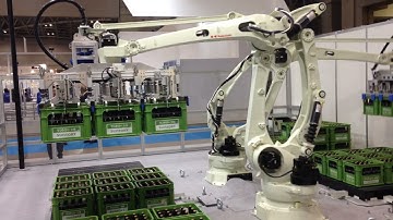 Kawasaki Robotics: palletizing of beer boxes by Kawasaki Robotics CP180L