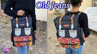 Turned Old Jeans into designer Backpack! Zero Waste Diy by Artefact
