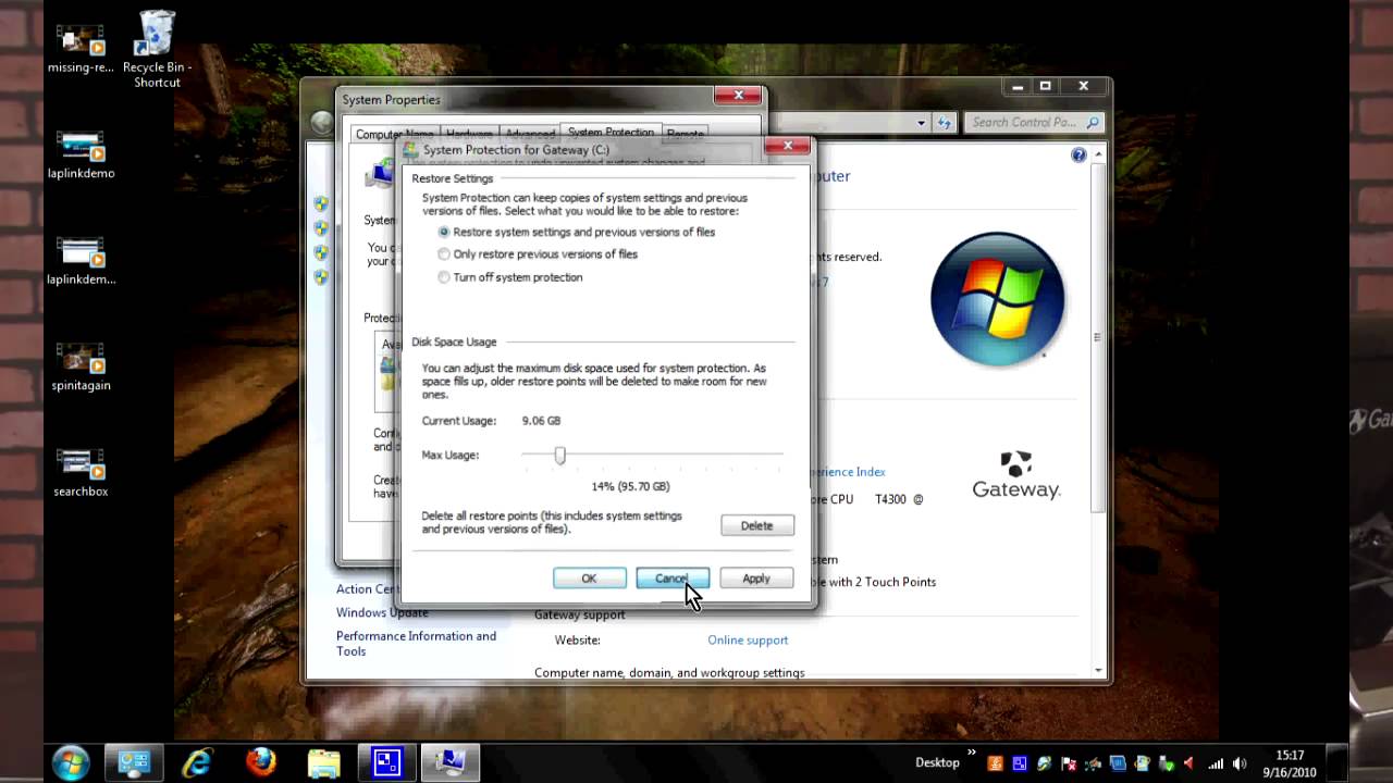 gateway system recovery windows 7