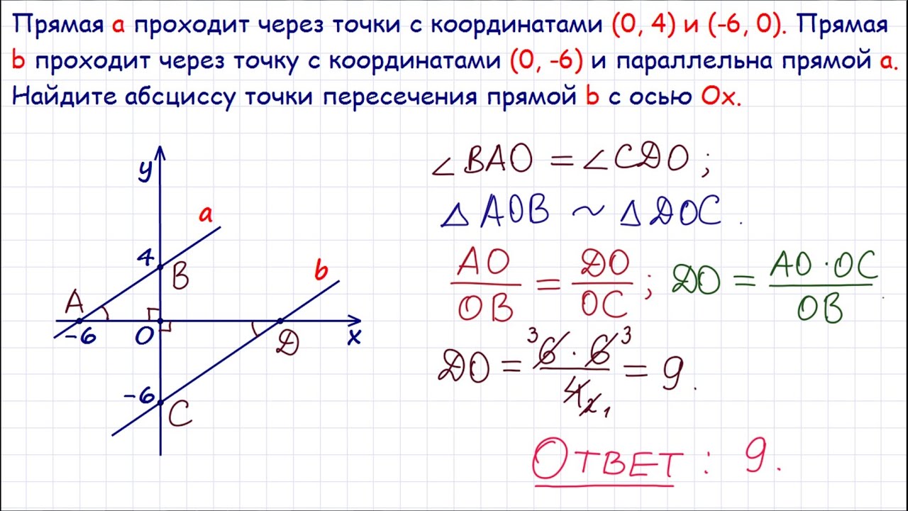 Найдите ординату точки пересечения отрезков. Прямая проходит через точку с координатами. Прямая с координатами 0 0. Прямая проходящая через точку -1 2. Найдите абсциссу точки пересечения.