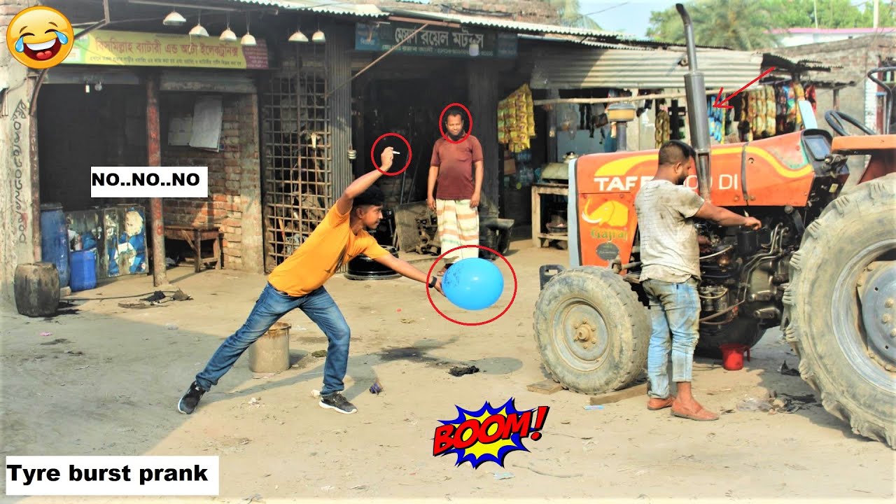 Tyre Blast Prank with Popping Balloons ~ CRAZY REACTION with  Balloon   Prank
