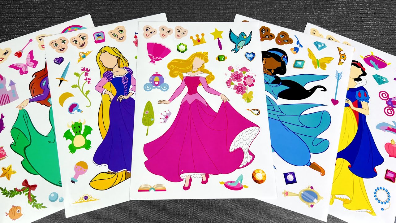 ASMR Satisfying Disney Princess Sticker Collage|Ariel, Belle, Cinderella & More Scrapbook Decoration