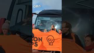 Just Stop Oil BLOCK Bibby Stockholm migrant coach #JustStopOil #BibbyStockholm #GBNews