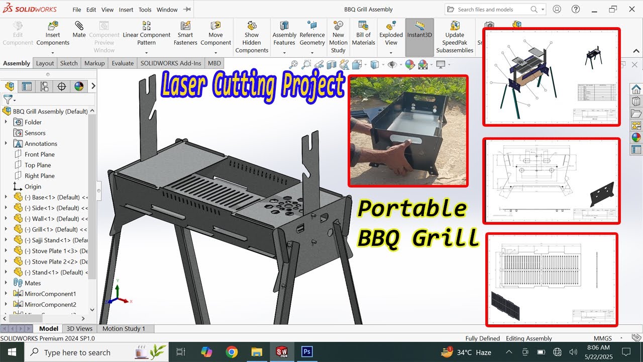 SOLIDWORKS Sheet Metal BBQ Grill Design – Step-by-Step Tutorial (Laser Cutting Ready!)