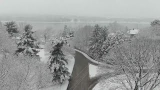 Flying above Davenport during the snowfall