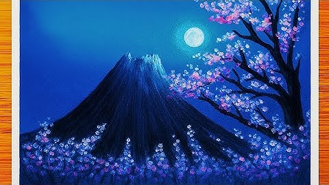 Oil Pastel Drawing | Easy Night Cherry Blossom Scenery Tutorial for Beginners