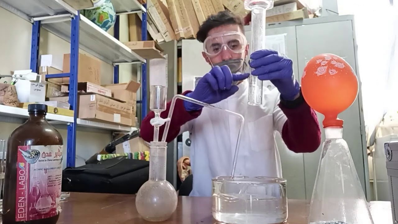 تجربة المتابعة الزمنية عن طريق قياس حجم الغاز المنطلق + الكشف على غاز ثنائي الهيدروجين