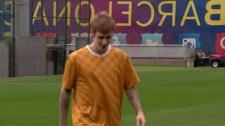 Justin Bieber playing football with Neymar FC Barcelona in Barcelona Spain