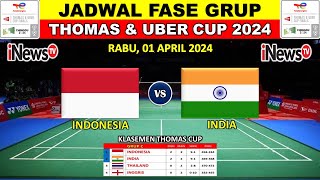 JADWAL THOMAS DAN UBER CUP 2024 HARI INI ~ INDONESIA VS INDIA ~ LIVE INEWSTV