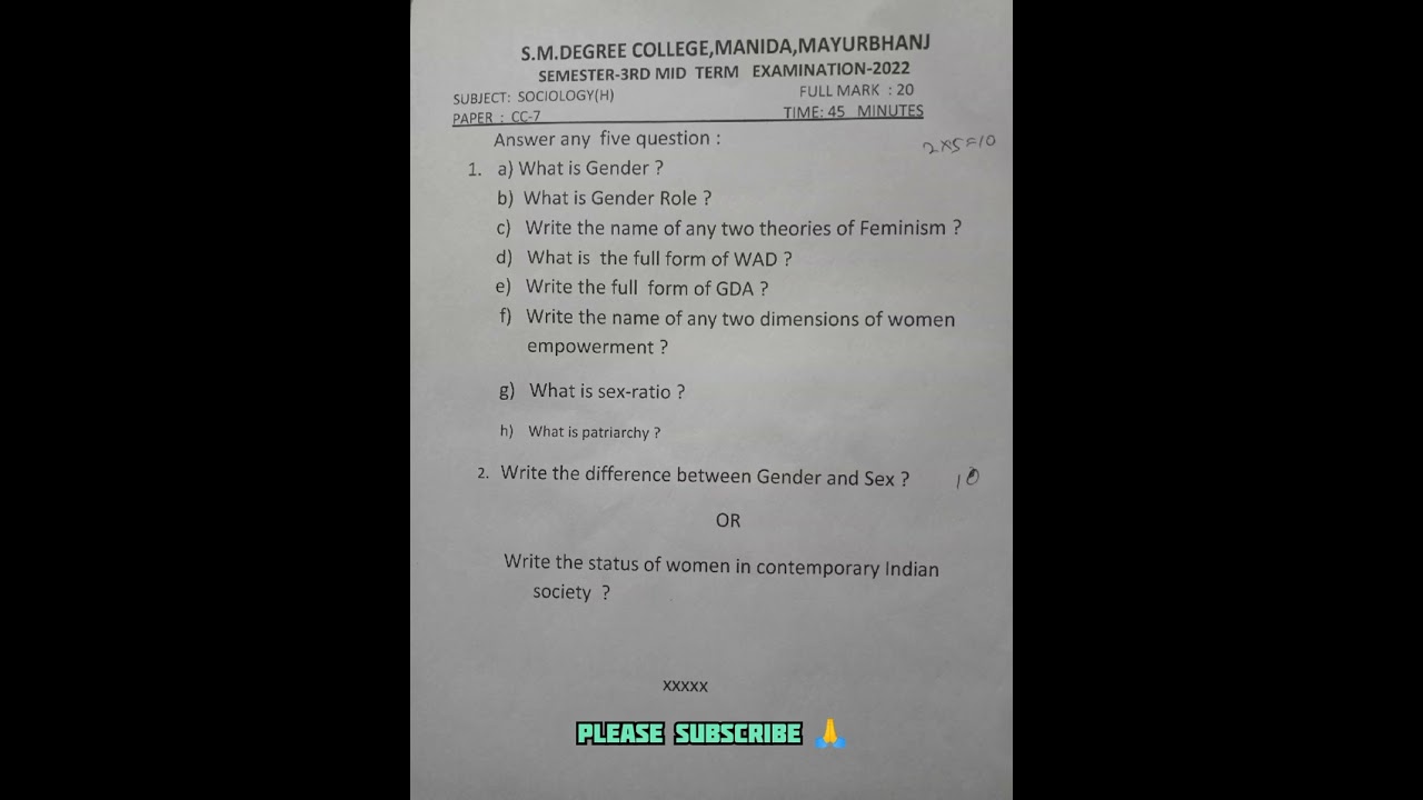 +3 3rd semester Sociology (Hons) mid term examination II core-7 II 