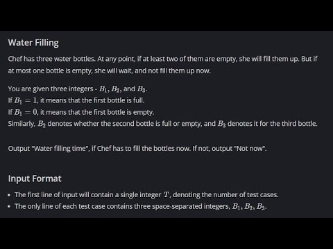Water Filling Codechef (500 to 800 Difficulty Rating Problems)