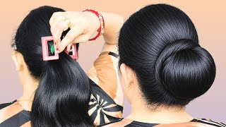 Quick Low Bun Design For Busy Morning_ Low Bun Hairstyles For Long Hair_Self Juda Hairstyle W क्लचर 