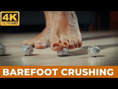 [4K] Bare Feet Crushing Tinfoil Balls - ASMR Talking