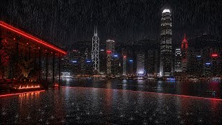Rainy Hong Kong Rooftop Infinity Pool | Heavy Rain on Water ASMR for Sleep