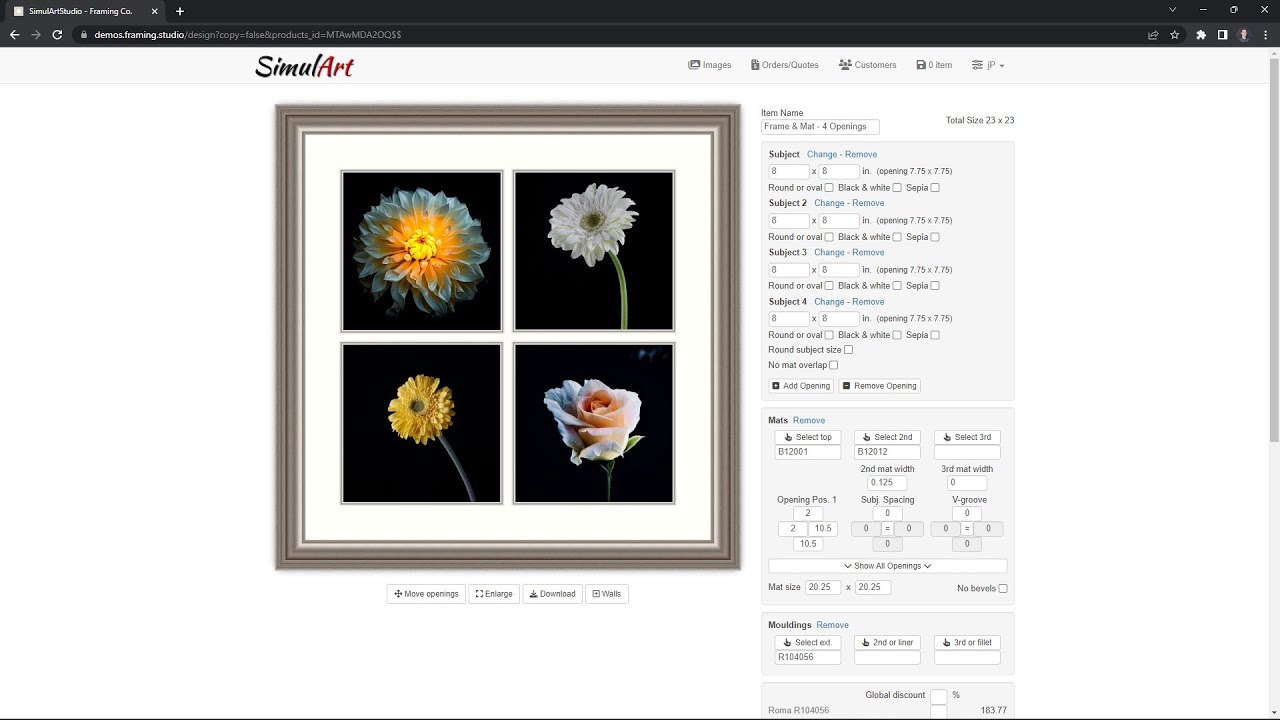 SimulArt Demo - Create a frame with 4 openings - YouTube