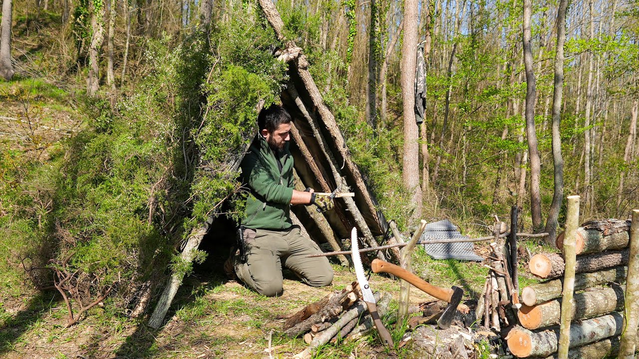Solo Survival: Crafting a Bushcraft Shelter Deep in the Wilderness ...