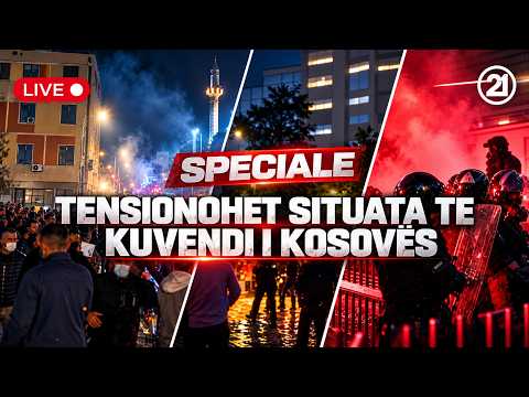 Tensionet vazhdojnë, gazlotsjellës, zjarre e mjete piroteknike para Kuvendit të Kosovës | LIVE