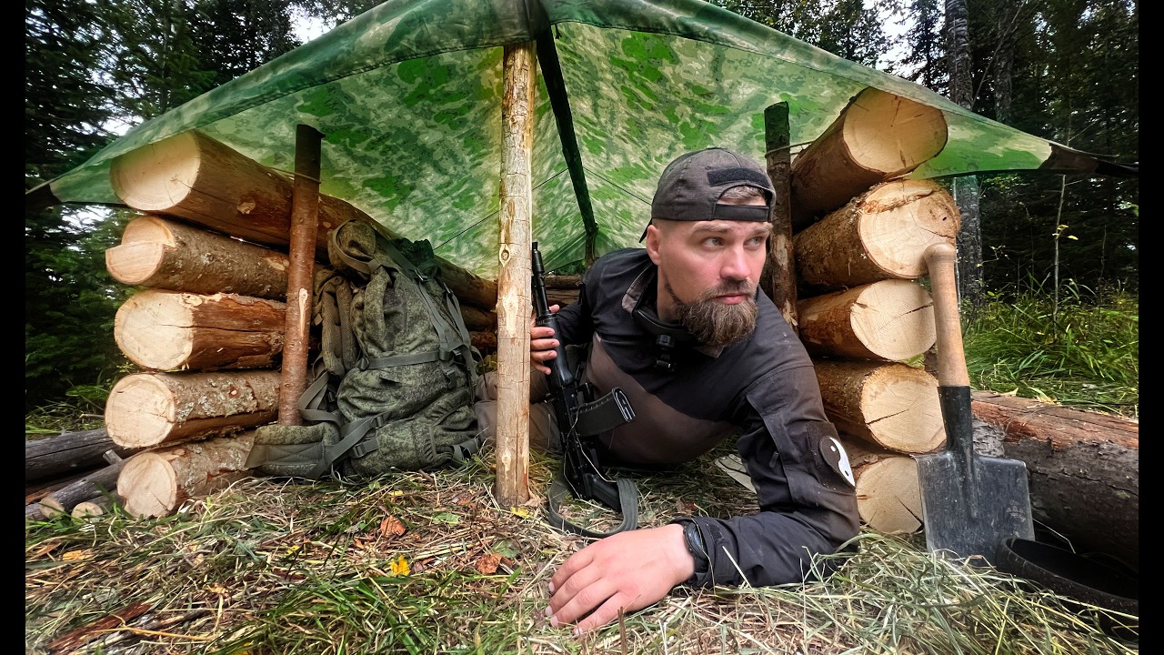 Anyone Can Do It! 24 HOURS in the Wild Forest. I'm Building a Survival Shelter Alone.