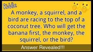A monkey, a squirrel & a bird are racing to the top of a coconut tree. Who will get the banana first