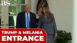 ADORABLE MELANIA SMILE during ELEGANT WALK with TRUMP in Rose Garden
