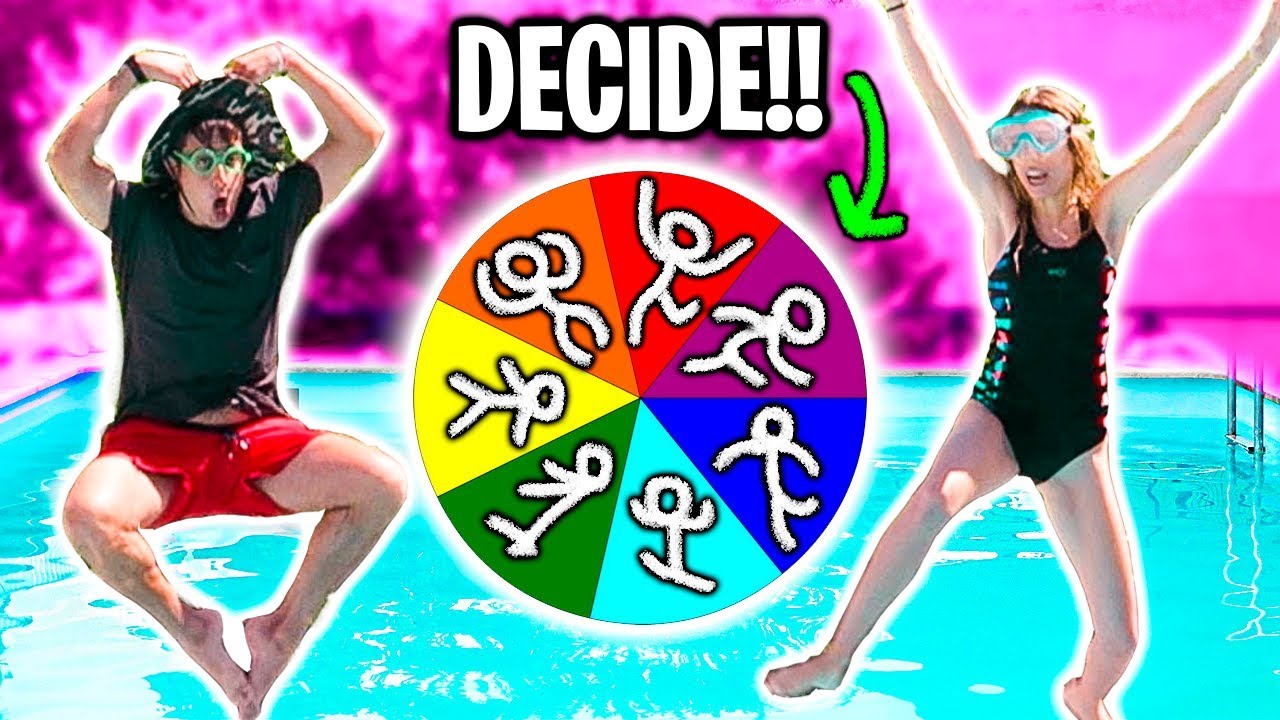 COMPETICIÓN DE SALTOS A LA PISCINA CON RULETA!! 🥇 La ruleta decide nuestros saltos en cama elástica
