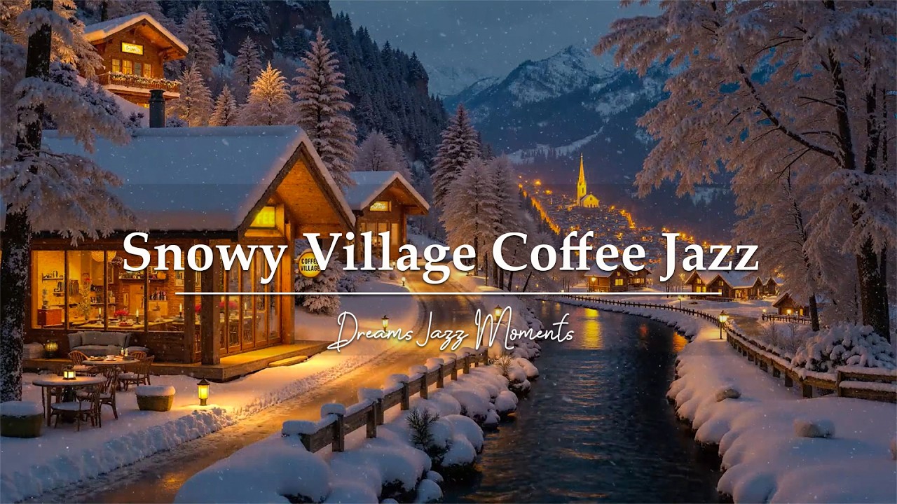 Cozy Winter Night at a Snowy Village Coffee Shop | Calm & Warm Jazz Playlist for Peaceful Moments ❄️