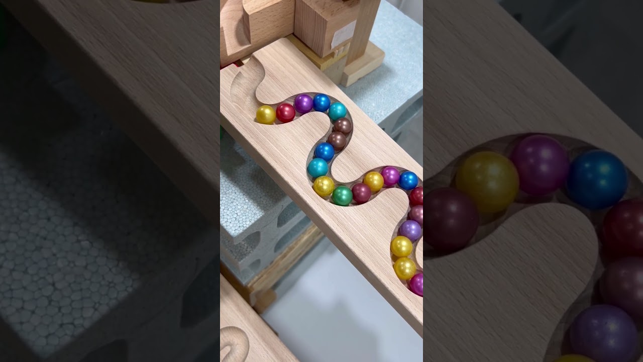 Winding Course Marble Run ASMR ☆ Handmade wooden slope & colorful balls③ 