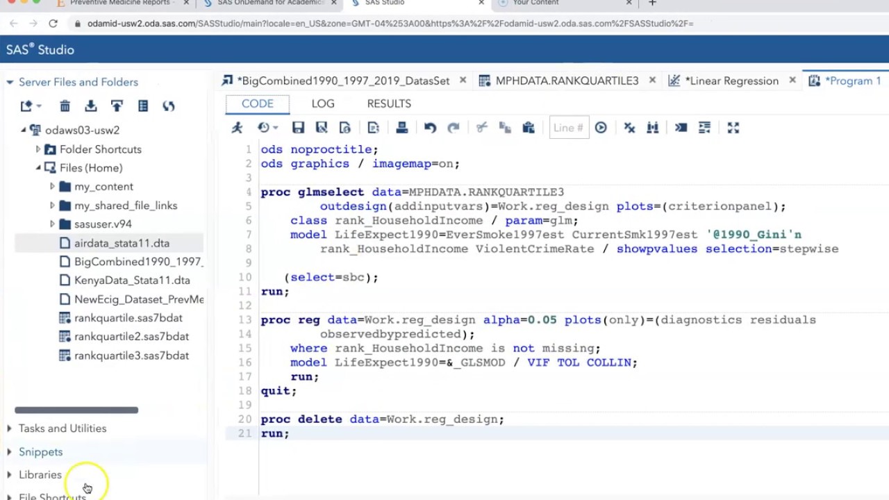 Video 8 - Simple Method for Obtaining Collinearity Stats from Linear Regression Models in SAS Studio