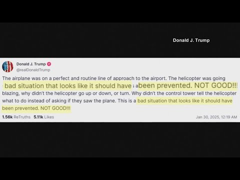 Plane crash in DC: President Trump issues statement