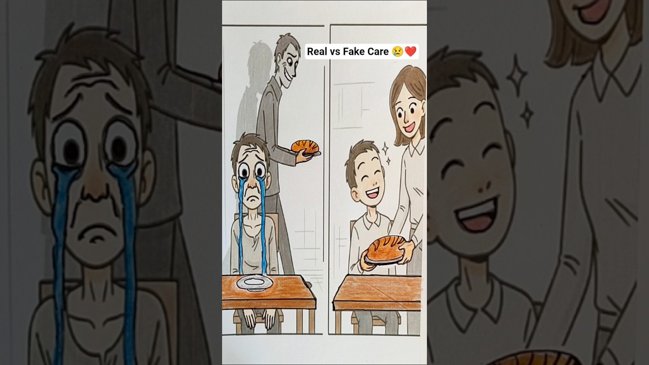 Emotional Drawing 💔 Real Care vs Fake Care | Life Lesson Shorts