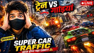 🔴 LIVE – GTA-5 TRAIN VS 100 SUPER CARS 🚂💥 😱 Who Will Surv...