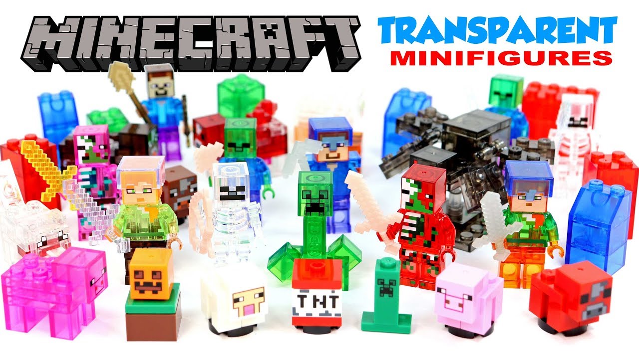 Lego Minecraft Transparent Unofficial Minifigures W Steve Alex Enderman Creeper Lots Of Mobs Youtube