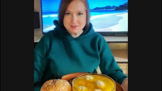 МУКБАНГ/СУП С ФРИКАДЕЛЬКАМИ/БУРГЕР/САЛО#mukbang #asmreating #еданакамеру #асмр