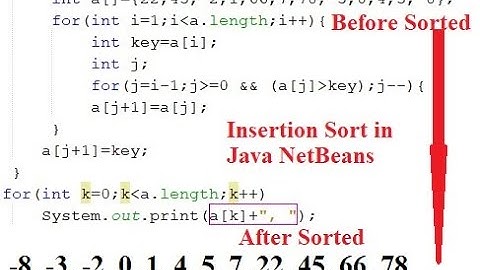 Insertion Sort in Java NetBeans with Amharic and English Language by for Loop