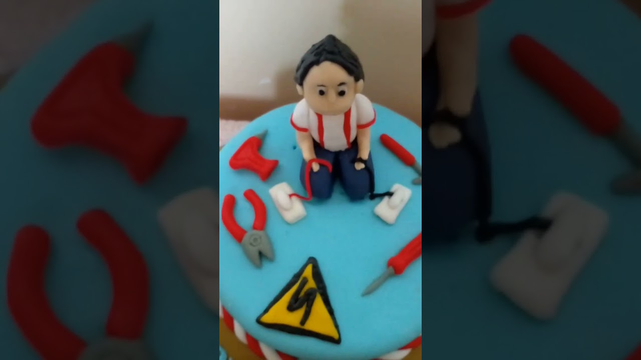 Electrician theme cake | Handmade fondant toppers | 1kg ribbon cake