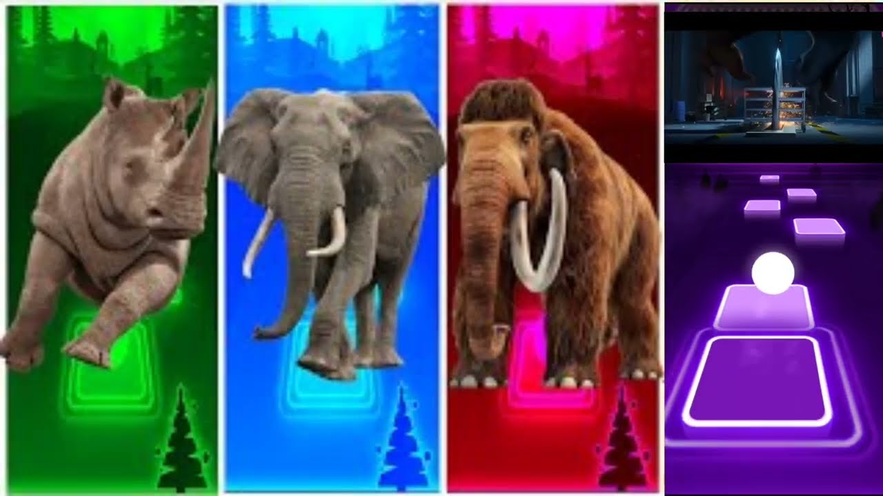 Funny Rhino🦏🆚FunnyF Elephant🐘🆚Funny Mammoth🦣🆚Funny Bull🐂|Tiles Hop EDM Rush #coffindance #tileshop
