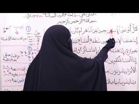 12 تطبيق عملى لأحكام النون الساكنة والتنوين على ماتيسر من سورة الإنسان الدرس الثانى عشر