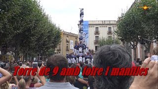 Video thumbnail of "Les Santes 2018 - Capgrossos Mataró  - Torre de 9 amb folre i manilles"