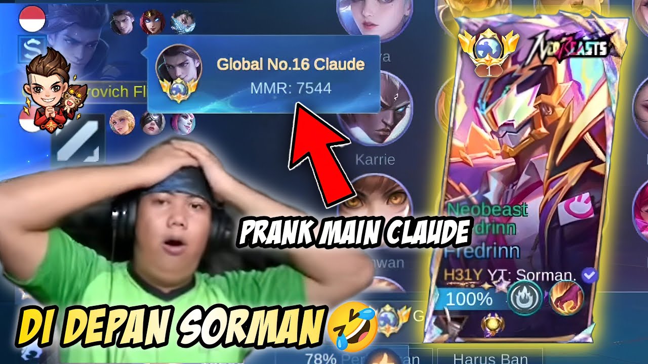 NGAKAK SUMPAH! PRANK MAIN CLAUDE DIDEPAN SORMAN TOP GLOBAL 1 FREDRINN! SORMAN SAMPE BATUK!🤣 | MLBB