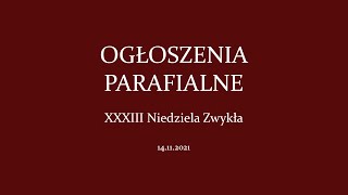 Ogłoszenia Parafialne Xxxiii Niedziela Zwykła - 14.11.2021