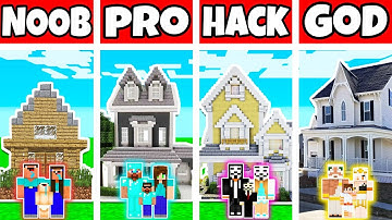 Minecraft: FAMILY LUXURY SUBURBAN HOUSE BUILD CHALLENGE - NOOB vs PRO vs HACKER vs GOD in Minecraft