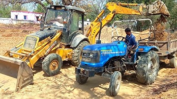 JCB Backhoe Loading Mud In 3 Tractors | Mahindra Yuvo 415 DI | Sonalika DI 42 rx | Eicher 380