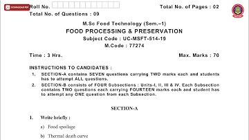 MSC 1ST SEM FT FOOD PROCESSING AND PRESERVATION NOV 2019 | PTU