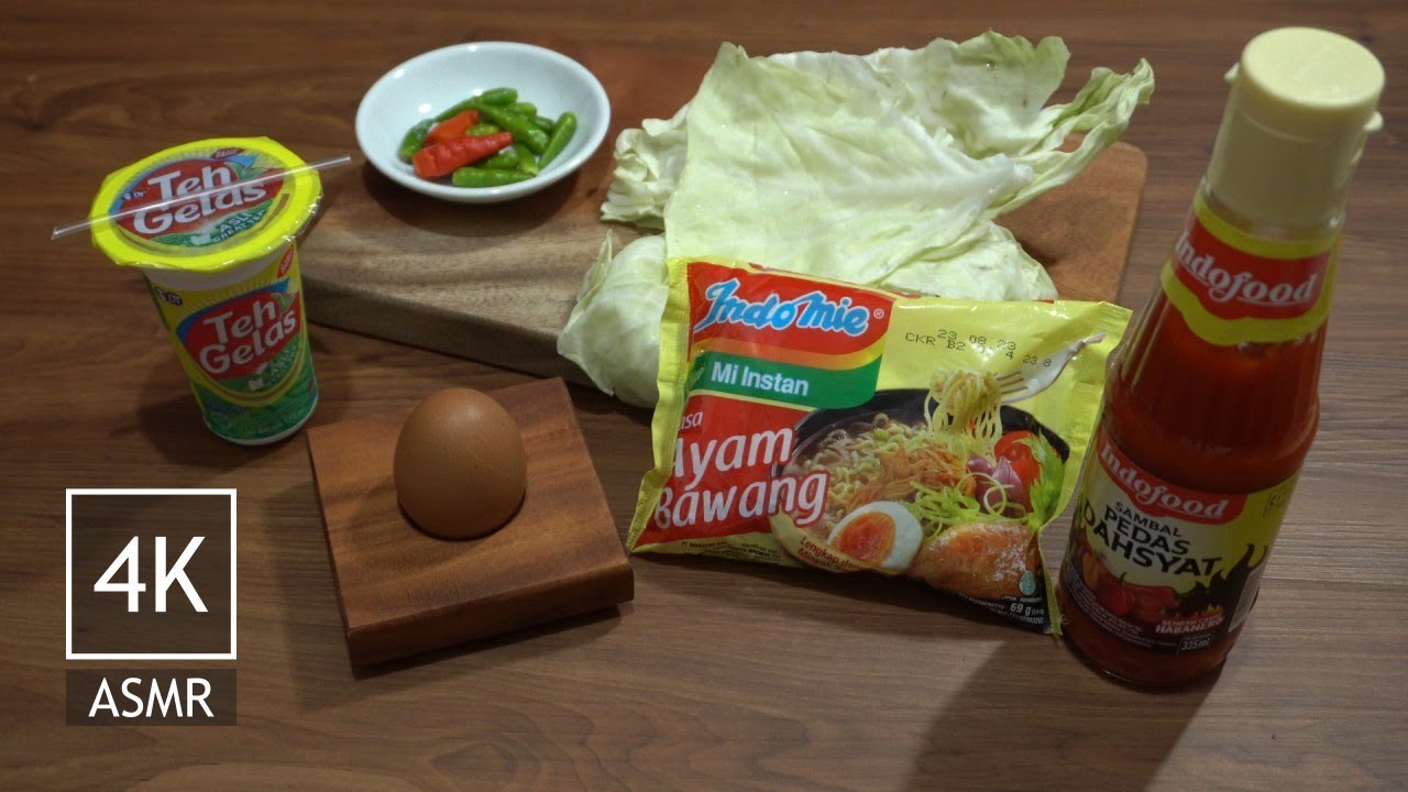 4K ASMR・Cook Eat Drink・Indomie Rasa Ayam Bawang & Teh Gelas